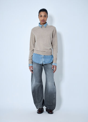 LN-CC® - Acne Studios: Layered Knit Sweater with Denim Shirt Detail - Beige Acne Studios Layered Knit Sweater with Denim Shirt Detail Beige acn0264027