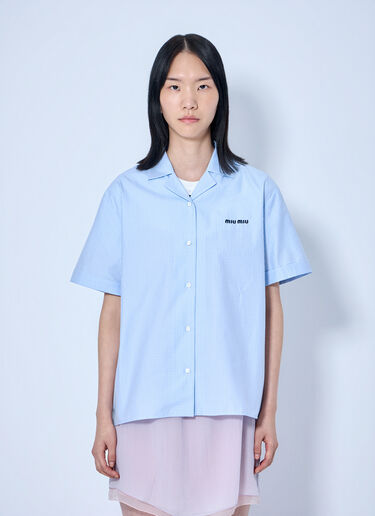 LN-CC® - Miu Miu: Short-Sleeve Cotton Poplin Shirt - Blue Miu Miu Short-Sleeve Cotton Poplin Shirt Blue miu0265005
