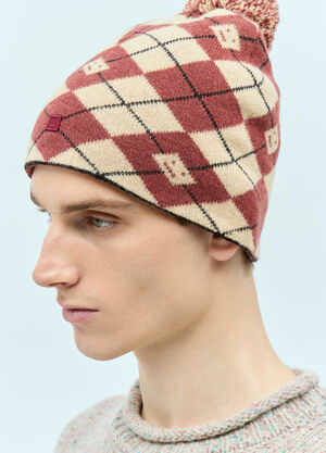 Acne Studios Argyle Jacquard Beanie Hat Red acn0155046
