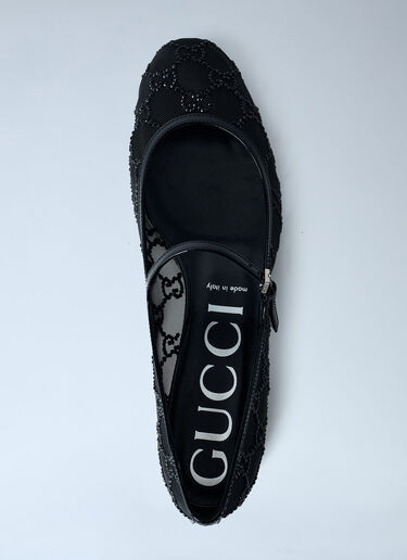 LN-CC® - Gucci: Embellished GG Ballerina Flats - Black Gucci Embellished GG Ballerina Flats Black guc0261063