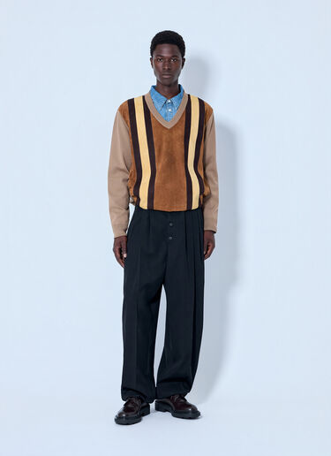 LN-CC® - Miu Miu: V-neck Sweater with Contrast Stripes - Camel Miu Miu V-neck Sweater with Contrast Stripes Camel miu0165008
