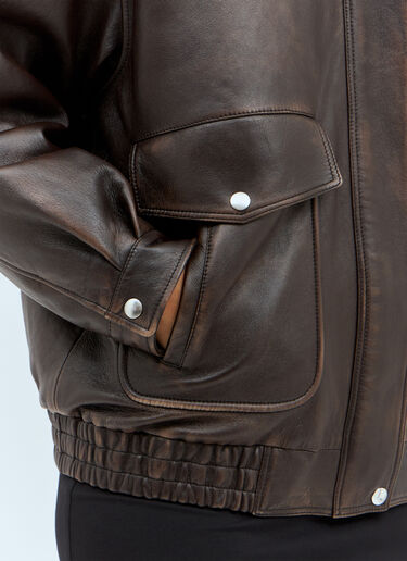 LN-CC® - Miu Miu: Padded Leather Jacket - Brown Miu Miu Padded Leather Jacket Brown miu0258007