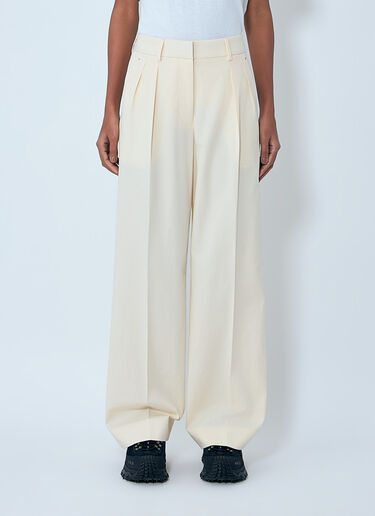 LN-CC® - Moncler: Cotton Gabardine Wide-Leg Tailored Pants - Cream Moncler Cotton Gabardine Wide-Leg Tailored Pants Cream mon0263027