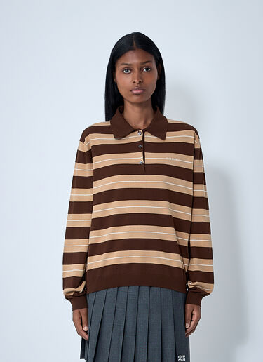 LN-CC® - Miu Miu: Cotton Striped Polo Shirt - Brown Miu Miu Cotton Striped Polo Shirt Brown miu0261002