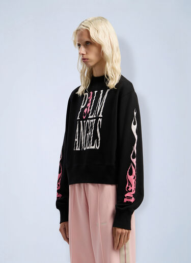 LN-CC® - Palm Angels: Flames Fitted Crew Sweatshirt - Black Palm Angels Flames Fitted Crew Sweatshirt Black pma0262075