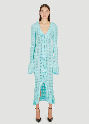 LN-CC® - Blumarine: Pointelle Knit Frilled Dress - Blue Blumarine Pointelle Knit Frilled Dress Blue blm0252001