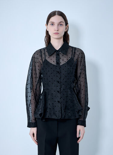 LN-CC® - GANNI: Flocked Organza Peplum Shirt - Black GANNI Flocked Organza Peplum Shirt Black gan0263019