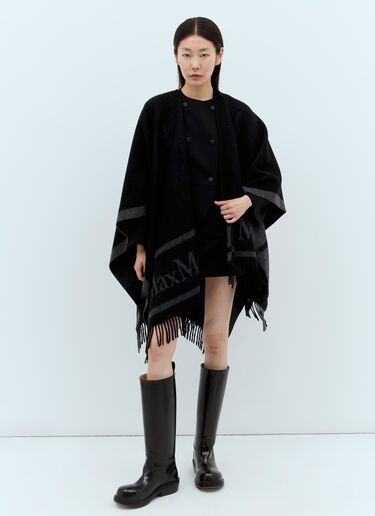 LN-CC® - Max Mara: Wool Cloak With Fringes - Black Max Mara Wool Cloak With Fringes Black max0257034
