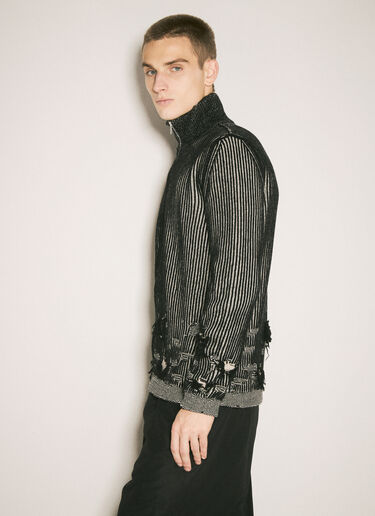 LN-CC® - MM6 Maison Margiela: Ribbed Wool Cardigan - Black MM6 Maison Margiela Ribbed Wool Cardigan Black mmm0158003