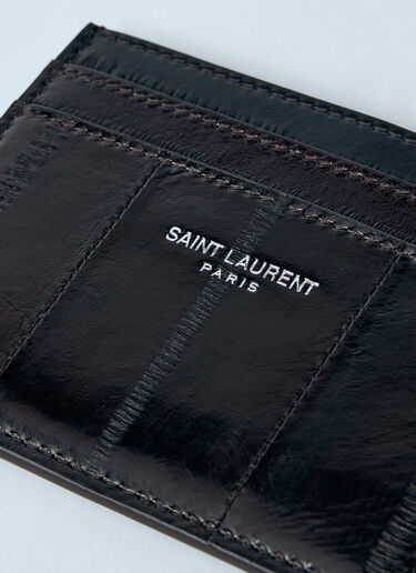 Saint Laurent Logo Print Leather Cardholder Brown sla0158030