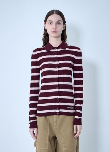LN-CC® - Moncler: Ribbed Knit Striped Cardigan - Pink Moncler Ribbed Knit Striped Cardigan Pink mon0264032