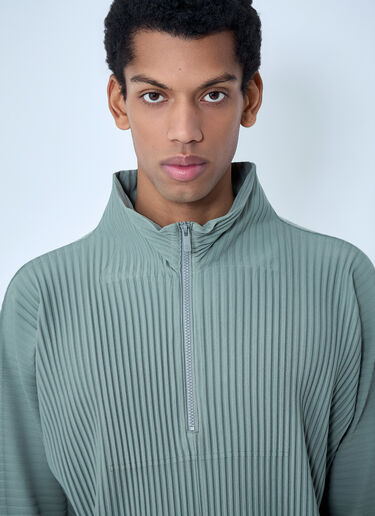 LN-CC® - Homme Plissé Issey Miyake: 褶裥四分之一拉链卫衣 - 橄榄 Homme Plissé Issey Miyake 褶裥四分之一拉链卫衣 橄榄 hmp0163005