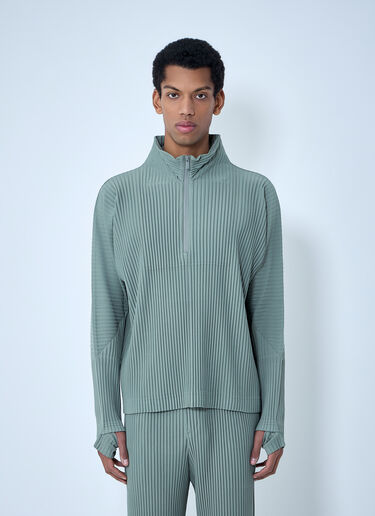 LN-CC® - Homme Plissé Issey Miyake: 褶裥四分之一拉链卫衣 - 橄榄 Homme Plissé Issey Miyake 褶裥四分之一拉链卫衣 橄榄 hmp0163005