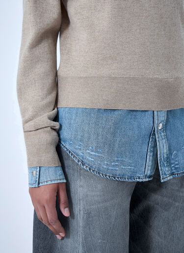 LN-CC® - Acne Studios: Layered Knit Sweater with Denim Shirt Detail - Beige Acne Studios Layered Knit Sweater with Denim Shirt Detail Beige acn0264027