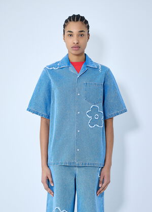 LN-CC® - Marni: Denim Shirt With Flower Motif - Blue Marni Denim Shirt With Flower Motif Blue mni0259001