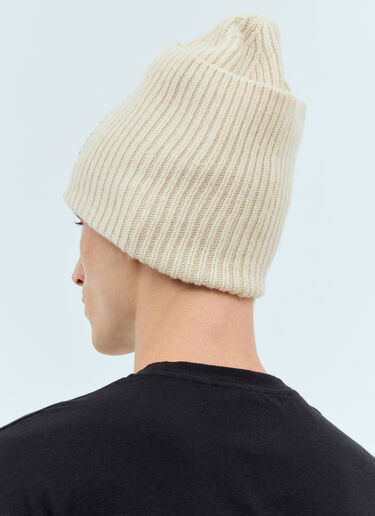 LN-CC® - Acne Studios: Embellished Face Logo Beanie Hat - Beige Acne Studios Embellished Face Logo Beanie Hat Beige acn0157039