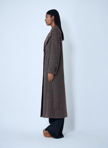 Chloé Double-Breasted Check Wool Coat Brown chl0261013