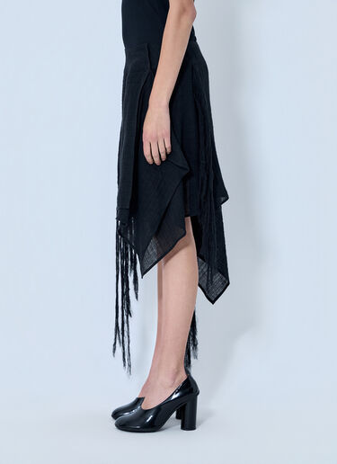 Yohji Yamamoto Asymmetric Fringe Skirt Black yoy0264005
