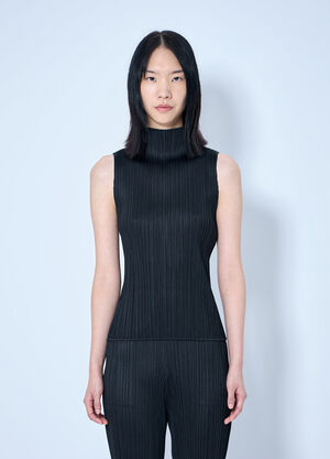 Pleats Please Issey Miyake Sleeveless Ribbed High-Neck Top Black plp0264015