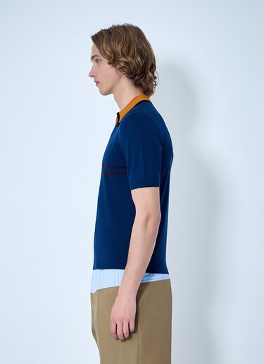 LN-CC® - Dries Van Noten: V-neck Contrast Collar Knit Polo Shirt - Blue Dries Van Noten V-neck Contrast Collar Knit Polo Shirt Blue dvn0163025