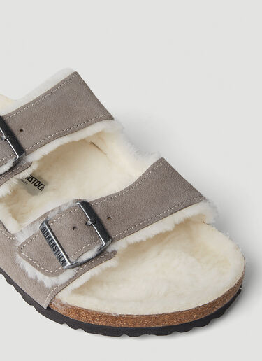 LN-CC® - Birkenstock: Arizona Shearling Two Strap Sandals - Grey Birkenstock Arizona Shearling Two Strap Sandals Grey brk0349010