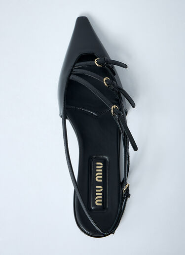 LN-CC® - Miu Miu: 페이턴트 가죽 슬링백 발레리나 플랫 - 블랙 Miu Miu 페이턴트 가죽 슬링백 발레리나 플랫 블랙 miu0261015