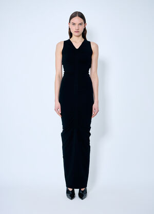 Alexander Wang Ruched Wide V Neck Maxi Dress Black awg0259009