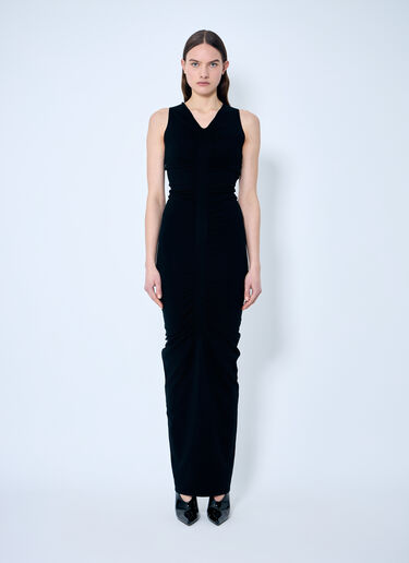 Alexander Wang 褶饰宽 V 领长款连衣裙  黑色 awg0259009