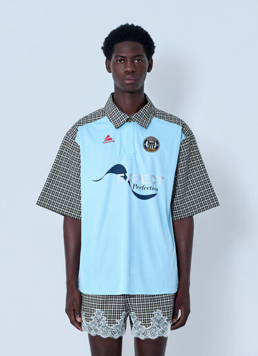 LN-CC® - Martine Rose: Patchwork Cotton Polo Shirt - Blue Martine Rose Patchwork Cotton Polo Shirt Blue mtr0164012