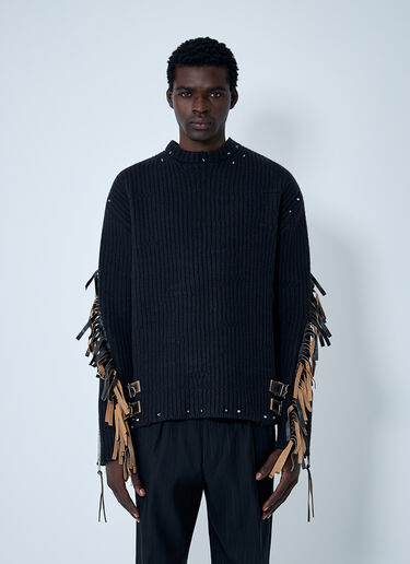 Prada Leather Embellished Wool Sweater Black pra0162009