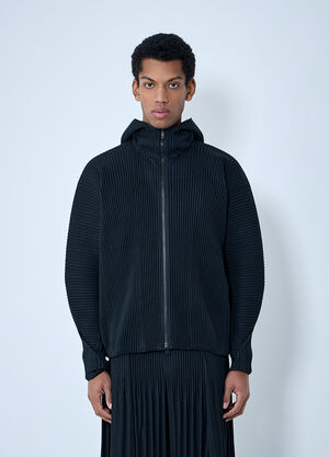 LN-CC® - Homme Plissé Issey Miyake: Pleated Zip-Up Hooded Sweater - Black Homme Plissé Issey Miyake Pleated Zip-Up Hooded Sweater Black hmp0163006