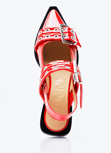 LN-CC® - GANNI: Feminine Buckle Ballerina Flats - Red GANNI Feminine Buckle Ballerina Flats Red gan0257046
