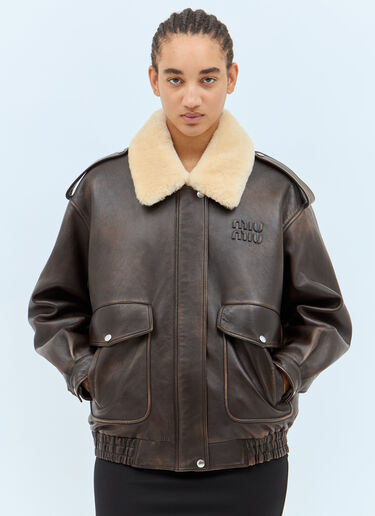 LN-CC® - Miu Miu: Padded Leather Jacket - Brown Miu Miu Padded Leather Jacket Brown miu0258007