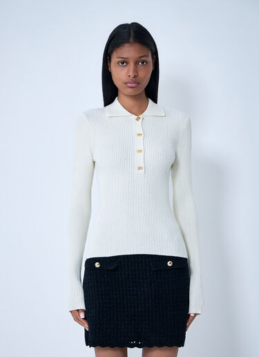 LN-CC® - GANNI: Sequin Polo Sweater - Cream GANNI Sequin Polo Sweater Cream gan0263012
