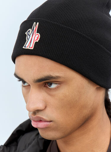 LN-CC® - Moncler Grenoble: Logo Patch Beanie Hat - Black Moncler Grenoble Logo Patch Beanie Hat Black mog0158009