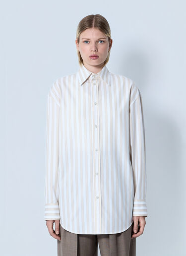 LN-CC® - Saint Laurent: Striped Button-Down Shirt - Beige Saint Laurent Striped Button-Down Shirt Beige sla0260078