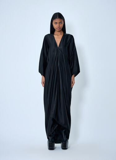 LN-CC® - Rick Owens: Silk Draped Maxi Dress - Black Rick Owens Silk Draped Maxi Dress Black ric0263036