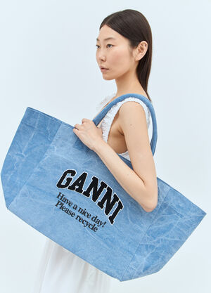 LN-CC® - GANNI: Logo Canvas Tote Bag - Blue GANNI Logo Canvas Tote Bag Blue gan0257048