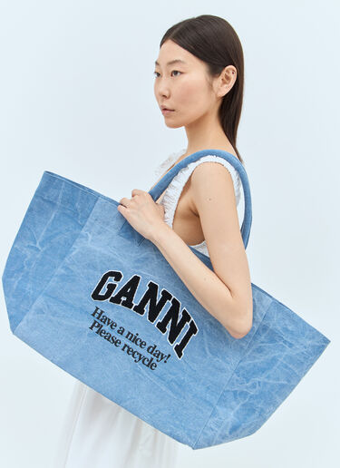 LN-CC® - GANNI: Logo Canvas Tote Bag - Blue GANNI Logo Canvas Tote Bag Blue gan0257048