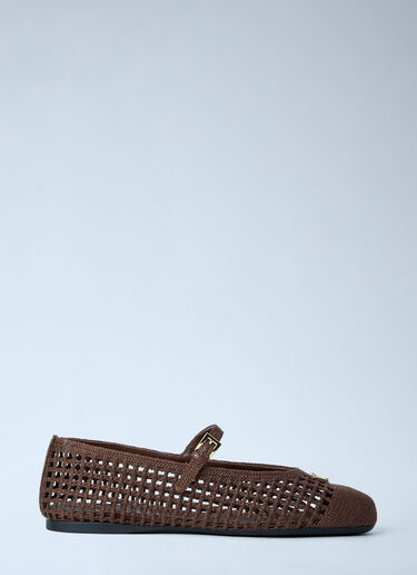 Prada クロシェ編みバレリーナフラット ブラウン pra0264042