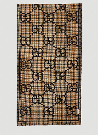 Gucci Check Jacquard Scarf Brown guc0359005