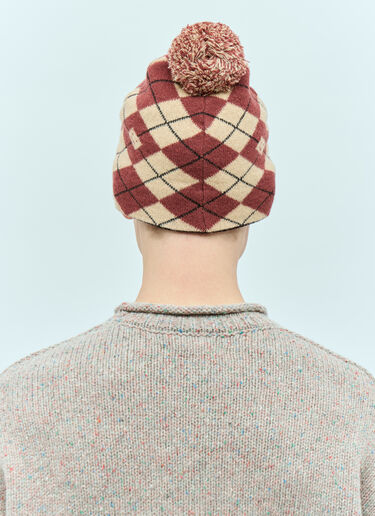 LN-CC® - Acne Studios: Argyle Jacquard Beanie Hat - Red Acne Studios Argyle Jacquard Beanie Hat Red acn0155046