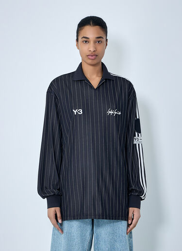 Y-3 Pinstripe Long Sleeve Polo Shirt Black yyy0364042