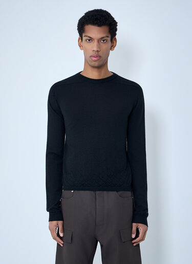 LN-CC® - Rick Owens: Fine Knit Wool Sweater - Black Rick Owens Fine Knit Wool Sweater Black ric0163011
