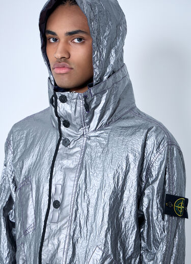 LN-CC® - Stone Island: Metallic Jacket With Compass Patch - Silver Stone Island Metallic Jacket With Compass Patch Silver sto0160025