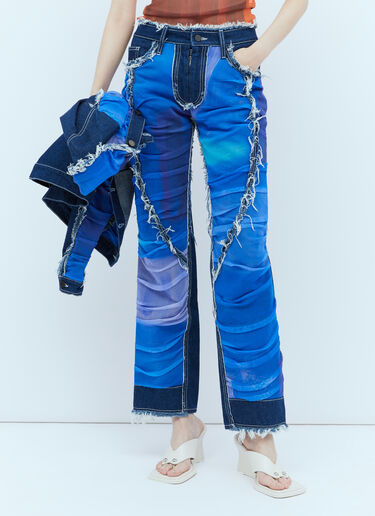 LN-CC® - Paula Canovas del Vas: Mesh Construction Denim Jeans - Blue Paula Canovas del Vas Mesh Construction Denim Jeans Blue pcd0254001