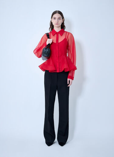 GANNI Textured Organza Peplum Shirt Red gan0263020