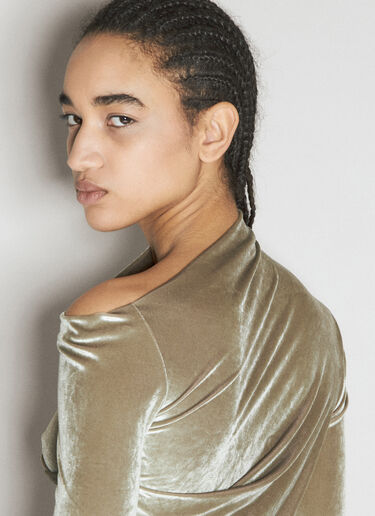 LN-CC® - Helmut Lang: Velvet Asymmetrical Top - Green Helmut Lang Velvet Asymmetrical Top Green hlm0254006