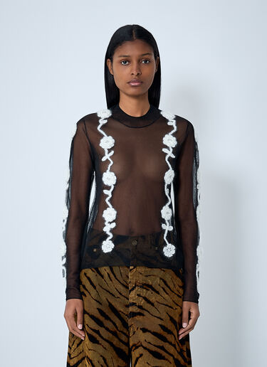 GANNI Sheer Floral Crochet Sweater Black gan0262002