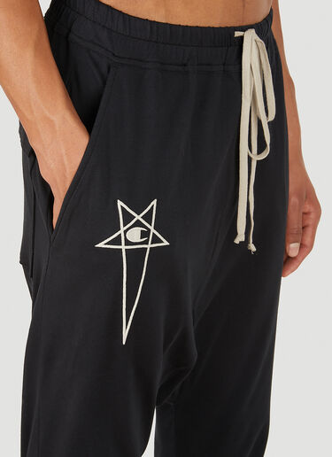 LN-CC® - Rick Owens x Champion: Prisoner Dropped Crotch Track Pants - Black Rick Owens x Champion Prisoner Dropped Crotch Track Pants Black roc0148016